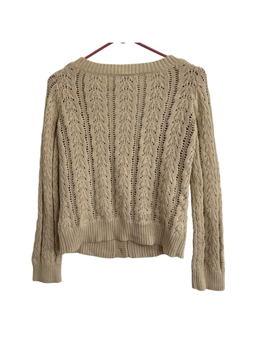 Nautica Beige Cable Knit Cardigan Cotton Blend Womens S Light Academia Preppy - Picture 3 of 8